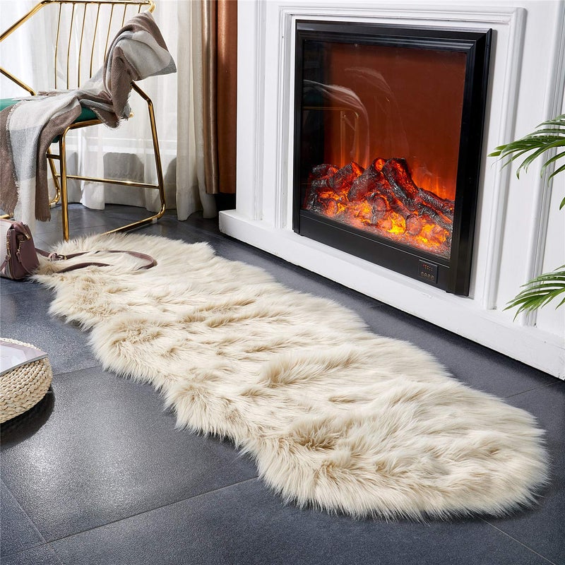 Easy Joy EasyJoy Ultra Soft Fluffy/Fuzzy Shaggy Area Rug Faux Fur Chair Cover Seat Pad for Bedroom Floor Sofa Living Room (2 x 6 ft Sheepskin, Beige) - Image 3